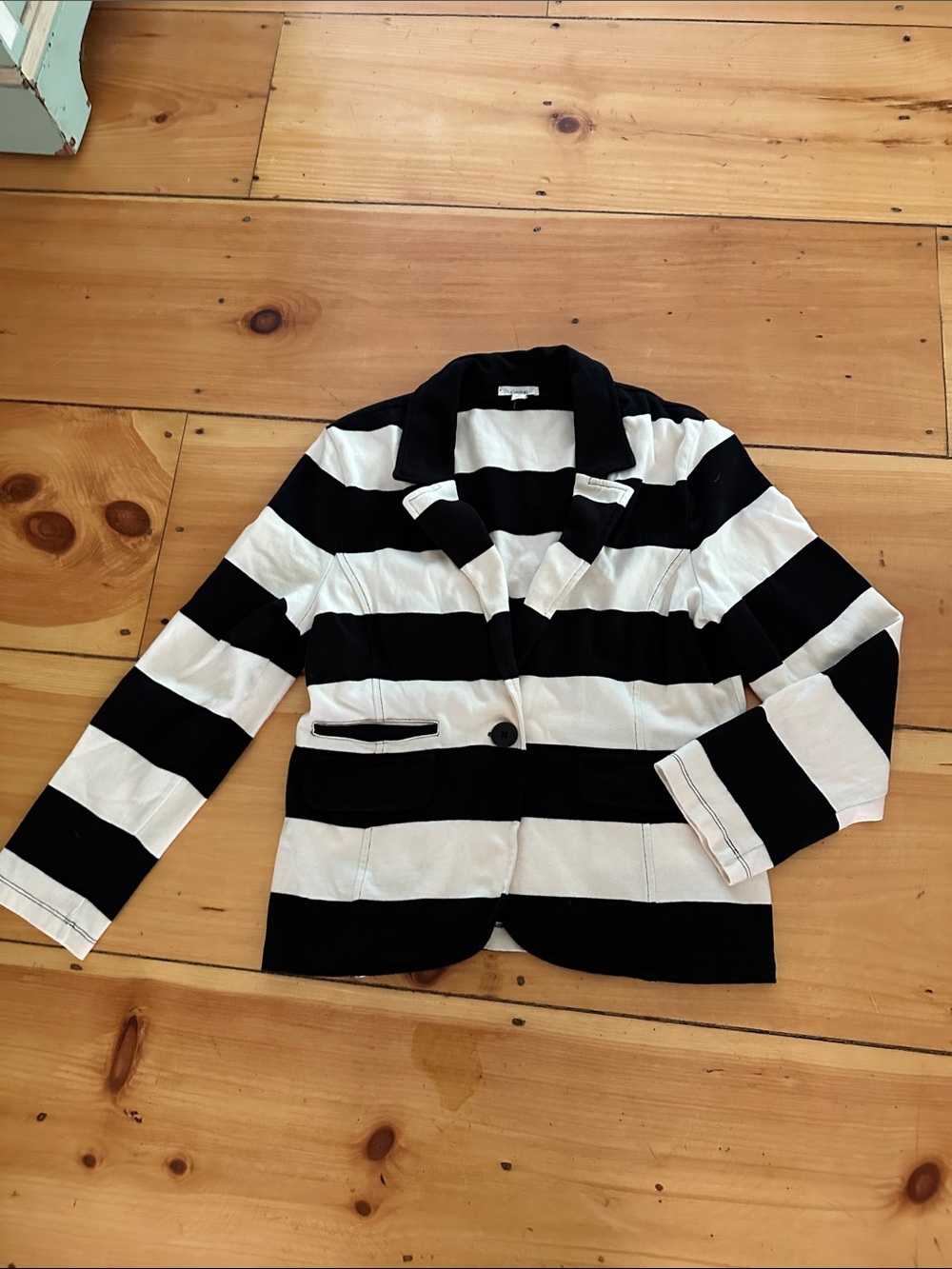 Caslon Black and White Striped Single-Button Blazer